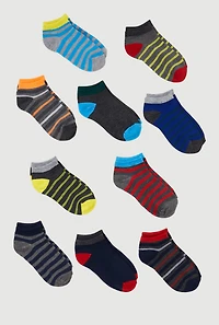 Boys Low Cut Striped Ankle Socks 10 Pack Size 5-10, Multi