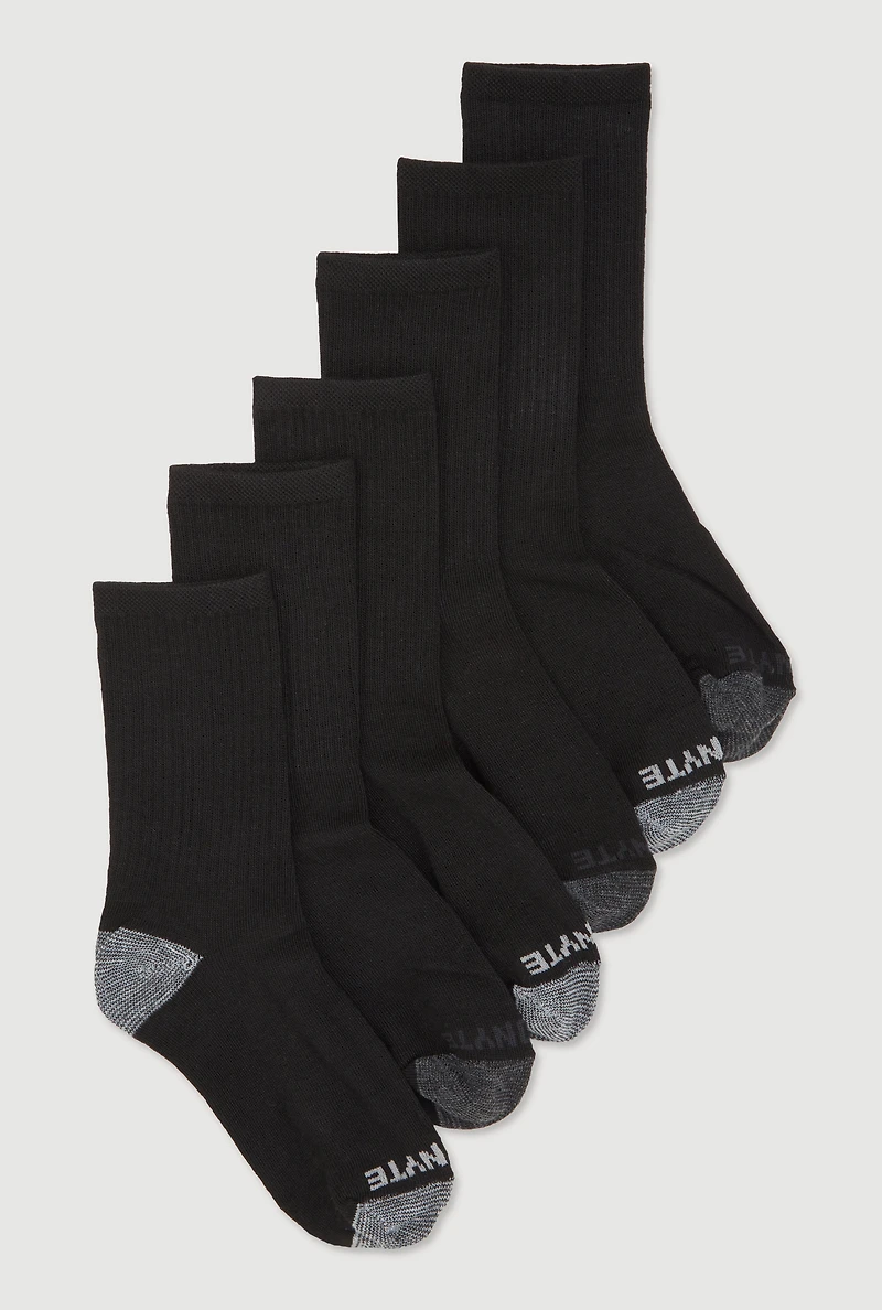 Boys Color Block Crew Socks 6 Pack, Black