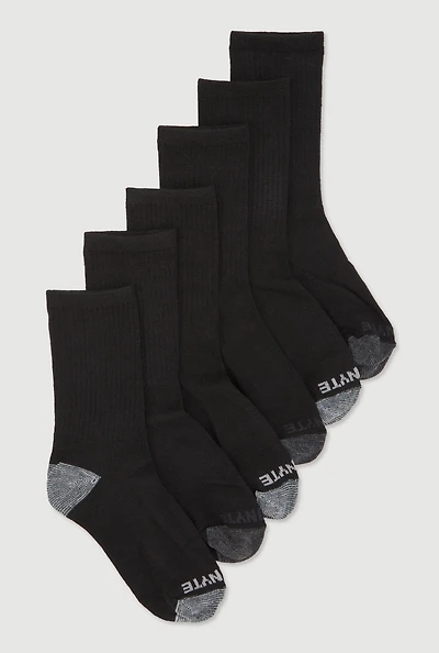 Boys Color Block Crew Socks 6 Pack, Black