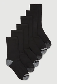 Boys Color Block Crew Socks 6 Pack, Black