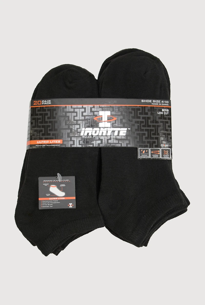 Boys Low Cut Socks Size 20 Pack Size 4-10, Black