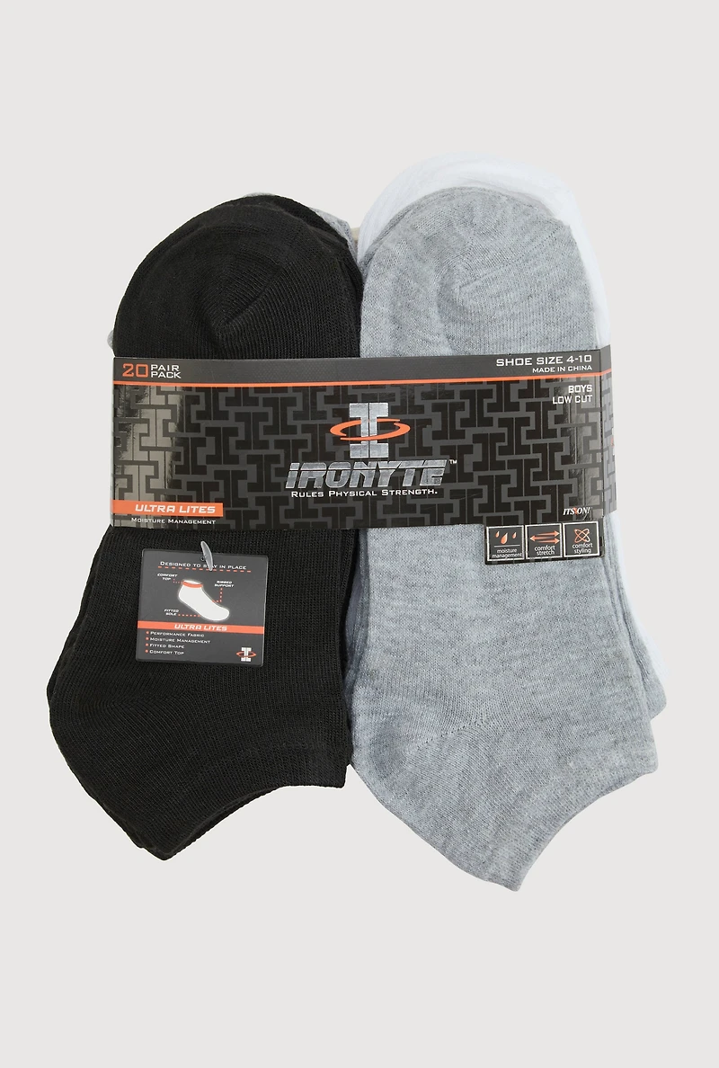 Boys Low Cut Socks Size 20 Pack Size 4-10, Multi