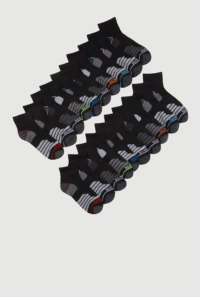Boys Assorted Color Block Quarter Socks 20 Pack