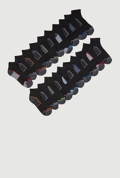 Boys Contrast Trim Quarter Socks 20 Pack, Black