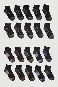 Boys Contrast Trim Quarter Socks 20 Pack, Black