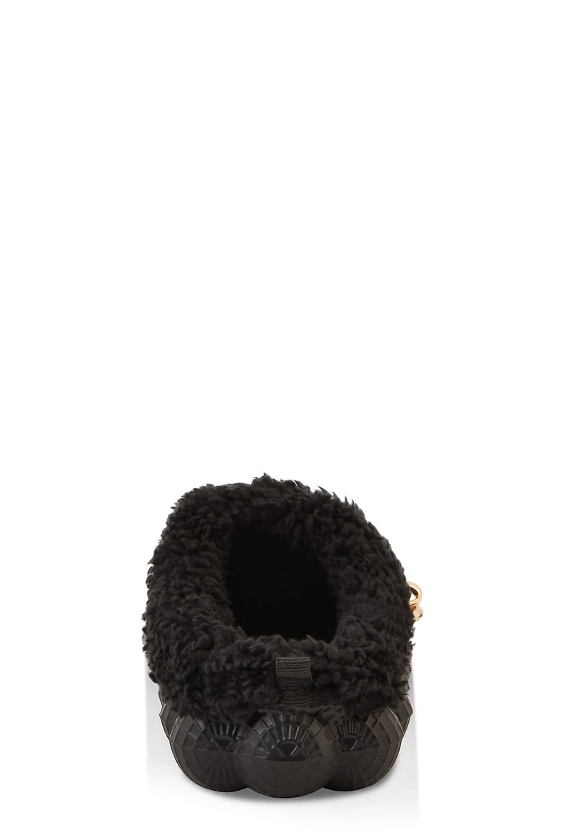Womens Toddler Girls Multi Charm Sherpa Lined Bubble Slippers, Black, Size 7