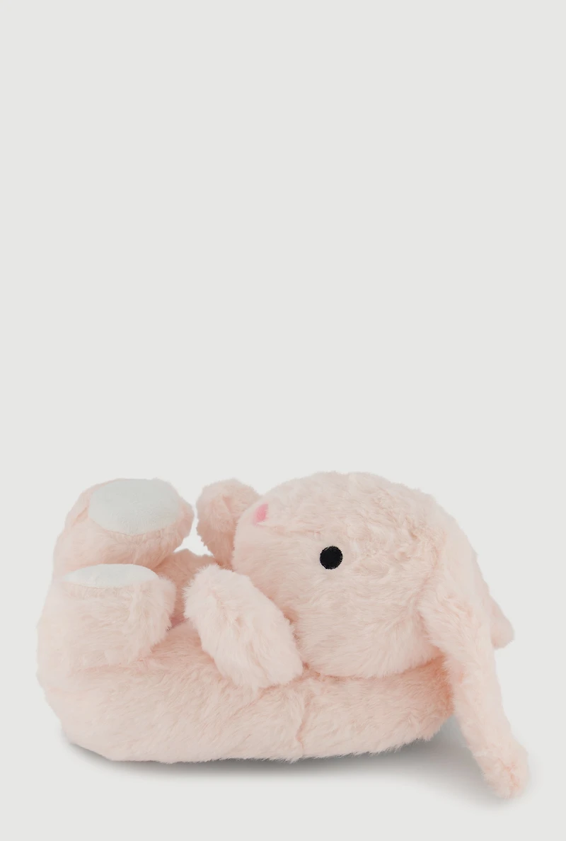 Womens Girls Faux Fur Bunny Slippers, Pink, Size 4
