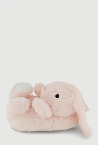 Womens Girls Faux Fur Bunny Slippers, Pink, Size 4