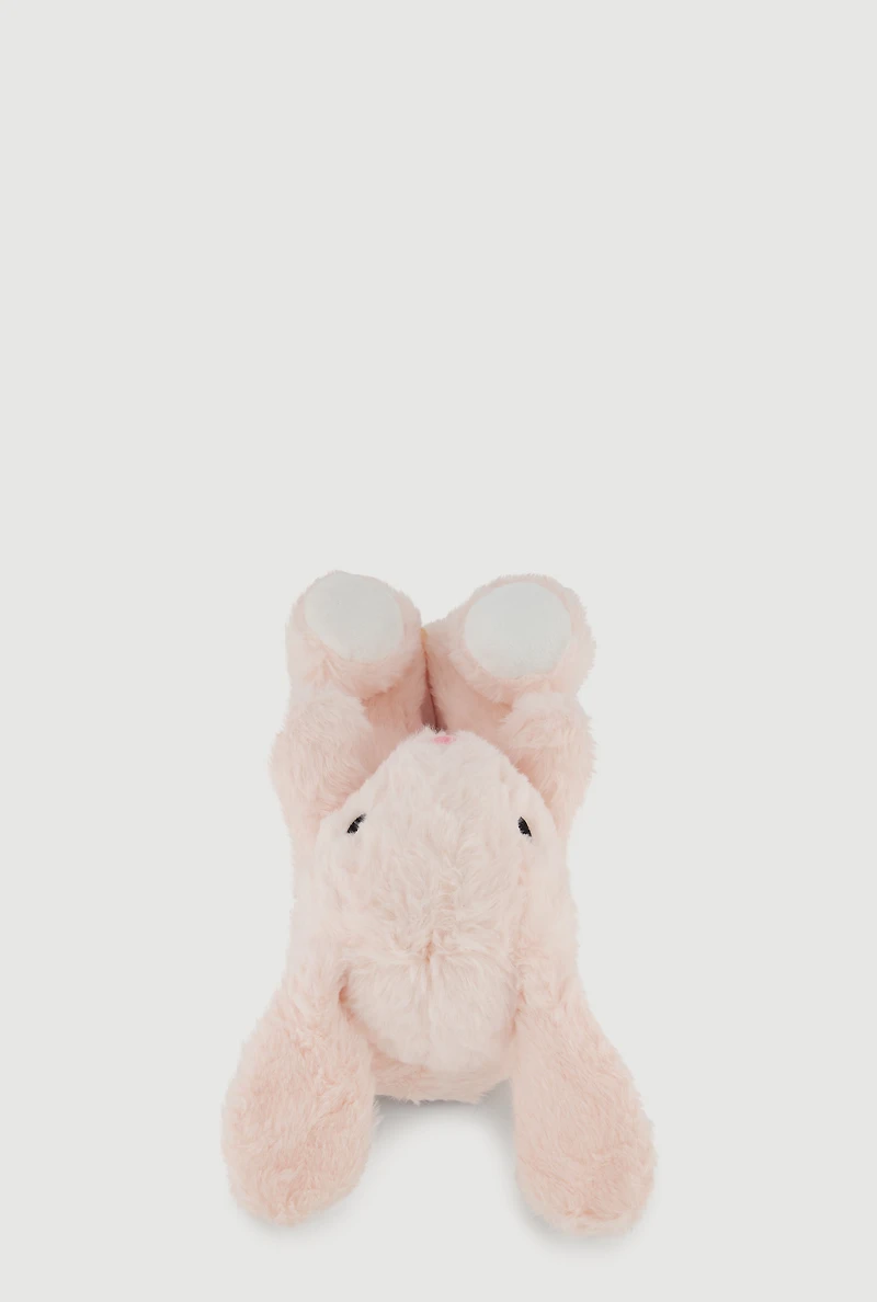 Womens Girls Faux Fur Bunny Slippers, Pink, Size 2