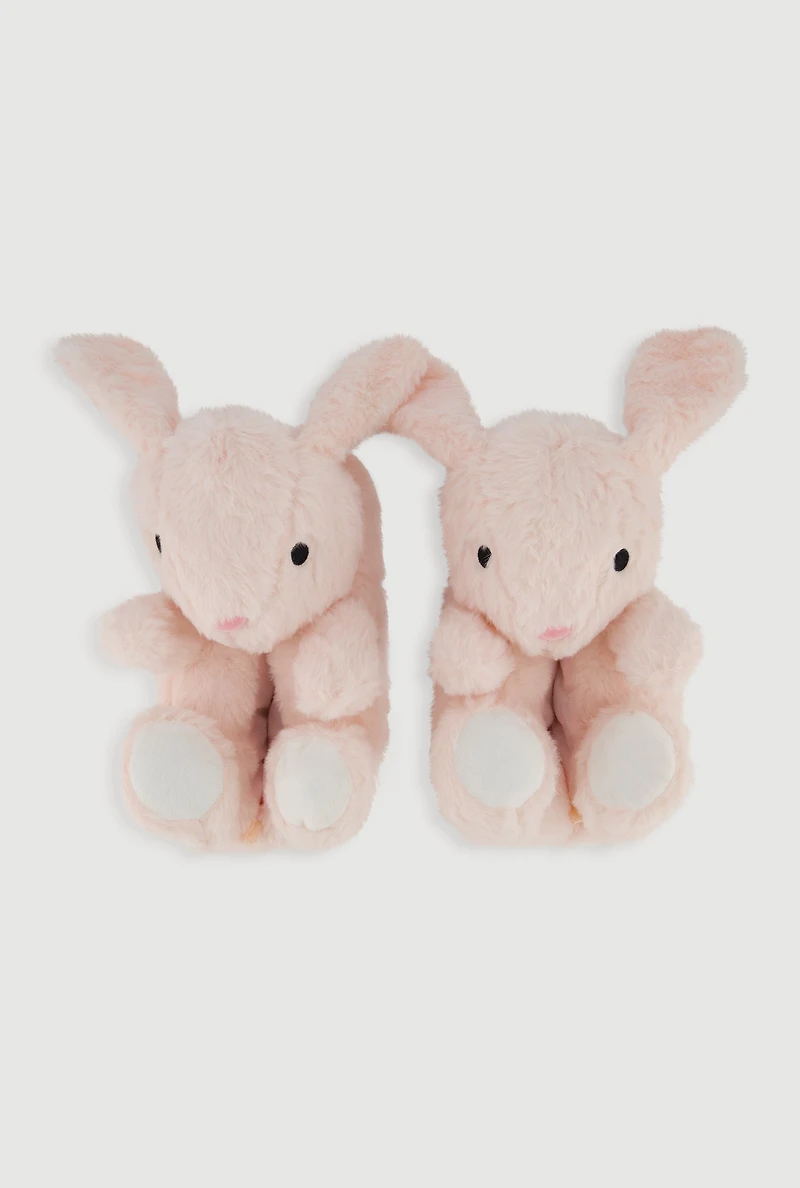 Womens Girls Faux Fur Bunny Slippers, Pink, Size 2