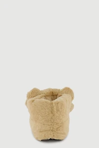 Womens Girls Faux Fur Teddy Slippers, Beige, Size 3