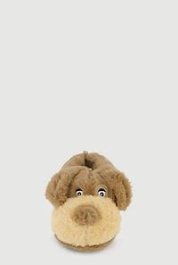 Womens Girls Faux Fur Dog Slippers, Brown, Size 1