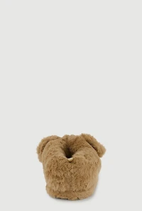 Womens Girls Faux Fur Dog Slippers, Brown, Size 1