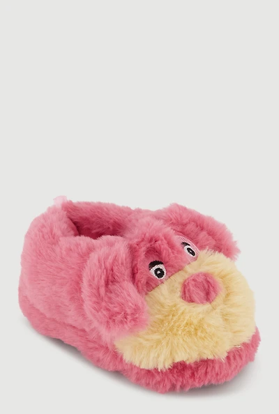 Womens Toddler Girls Faux Fur Dog Slippers, Pink, Size 9