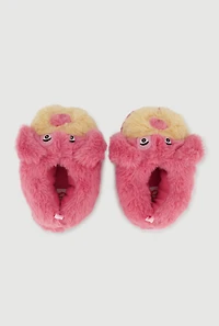 Womens Toddler Girls Faux Fur Dog Slippers, Pink, Size 9
