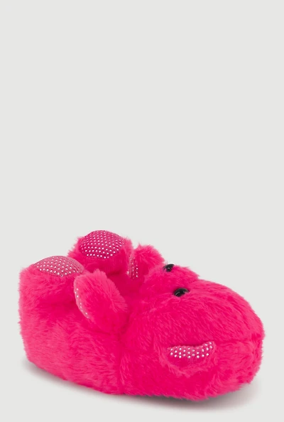 Womens Toddler Girls Rhinestone Detail Faux Fur Teddy Bear Slippers, Pink,
