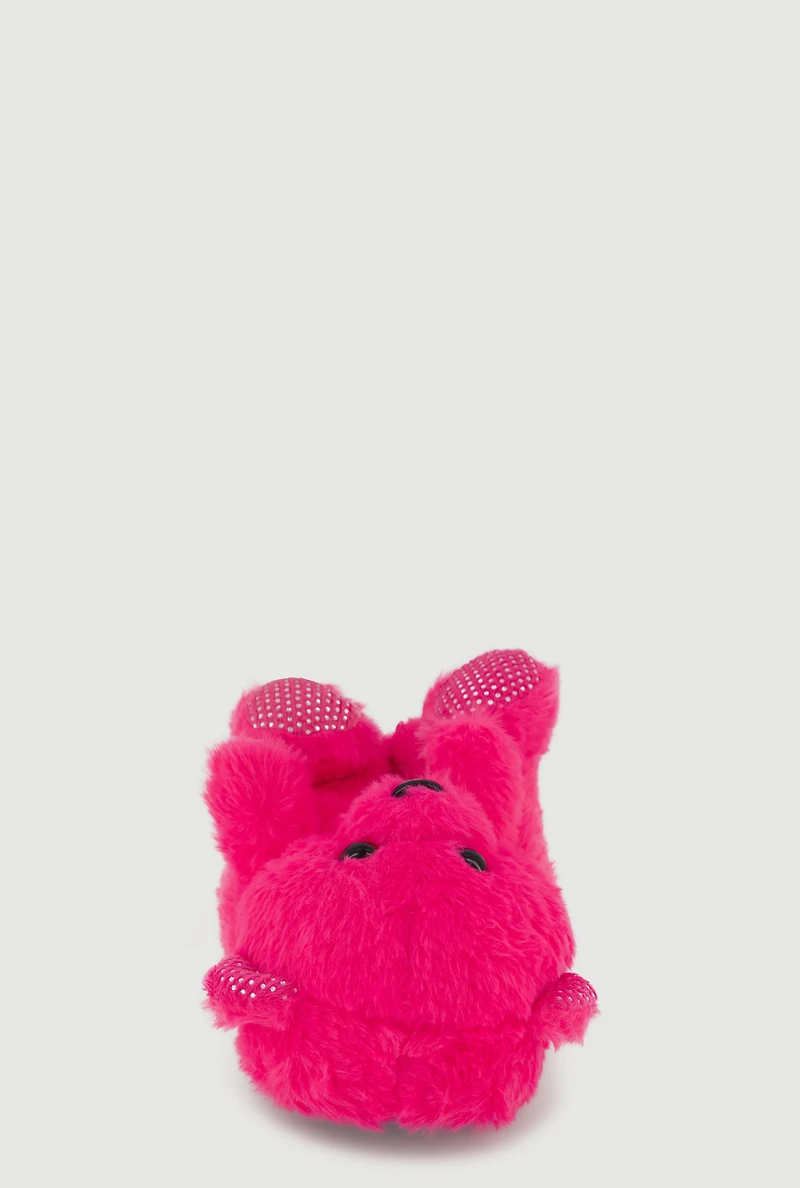 Womens Toddler Girls Rhinestone Detail Faux Fur Teddy Bear Slippers, Pink,