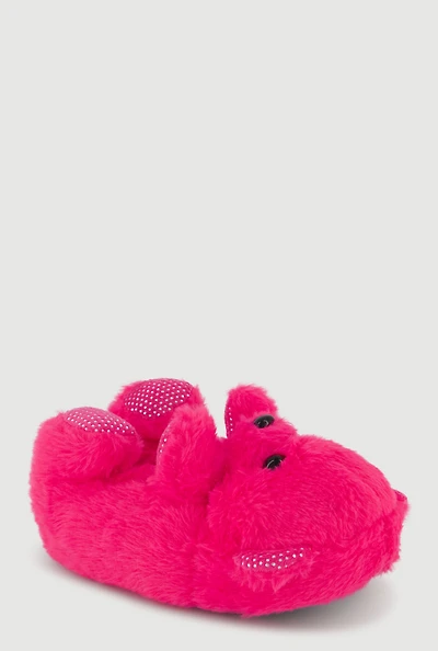 Womens Girls Rhinestone Detail Faux Fur Teddy Bear Slippers, Pink, Size 2