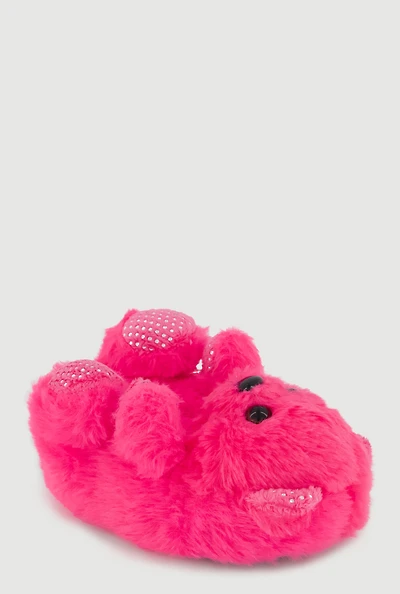 Womens Toddler Girls Rhinestone Bear Faux Fur Slippers, Pink, Size 7
