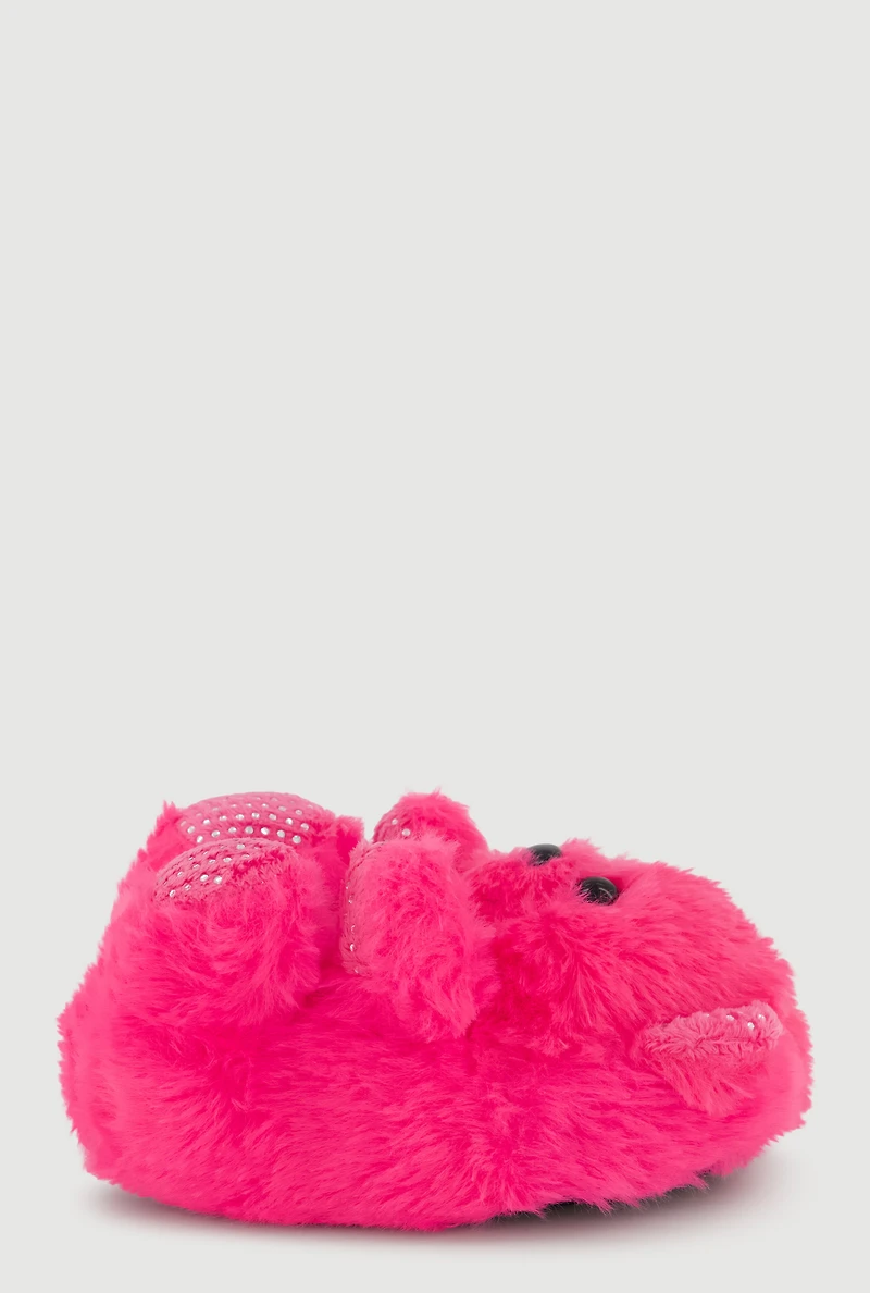 Toddler Girls Rhinestone Bear Faux Fur Slippers