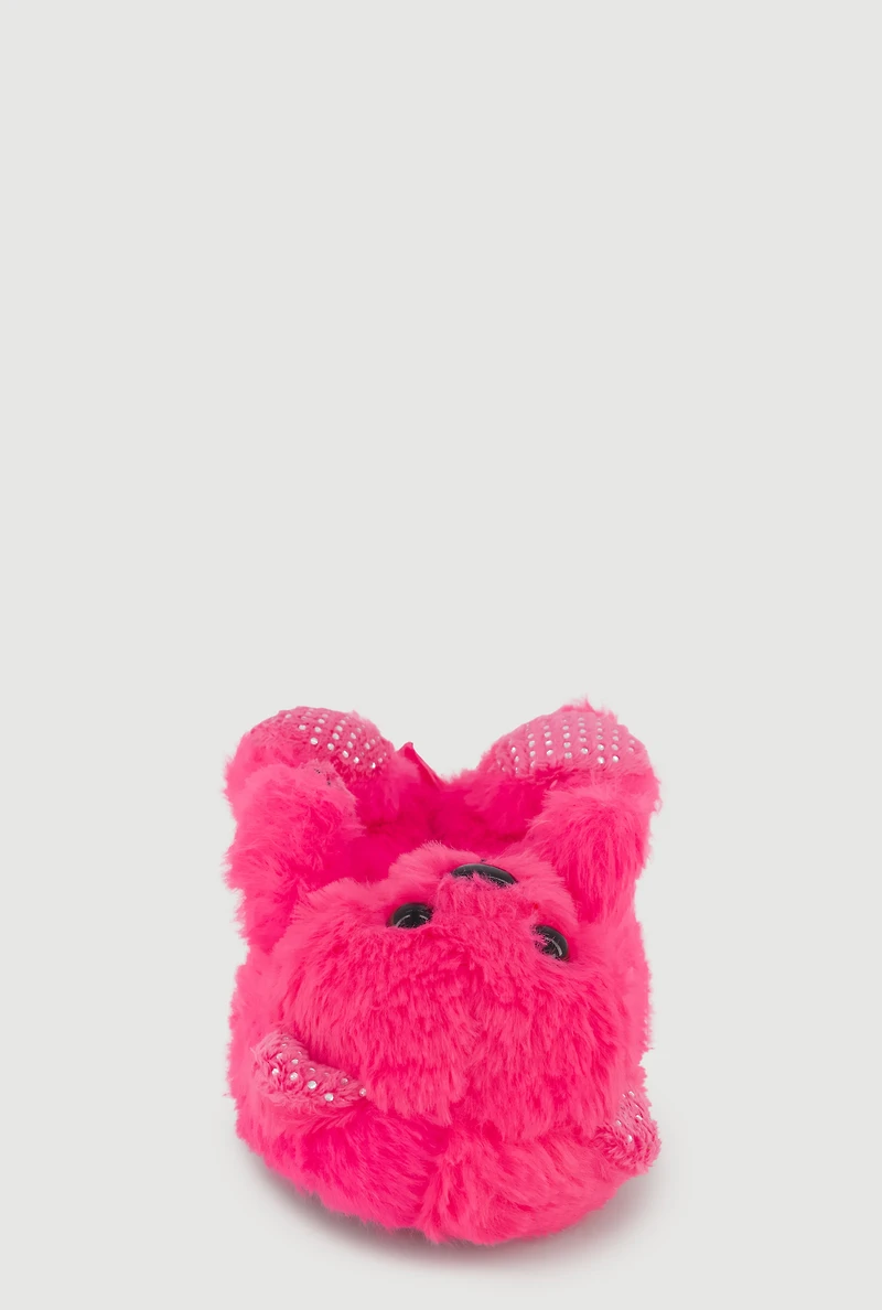 Toddler Girls Rhinestone Bear Faux Fur Slippers