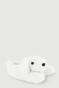 Womens Girls Faux Fur Maltese Dog Slippers, White, Size 3