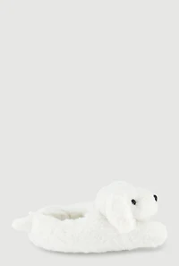 Womens Girls Faux Fur Maltese Dog Slippers, White, Size 3