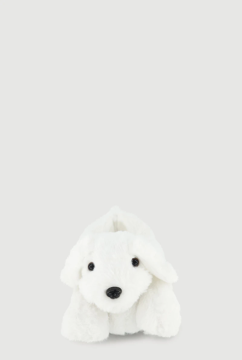 Womens Girls Faux Fur Maltese Dog Slippers, White, Size 3