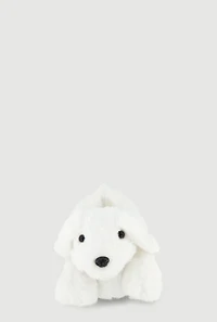 Womens Girls Faux Fur Maltese Dog Slippers, White, Size 3