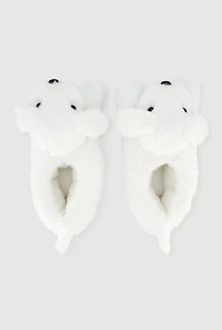 Womens Girls Faux Fur Maltese Dog Slippers, White, Size 3