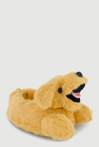 Womens Toddler Girls Faux Fur Puppy Slippers, Beige,