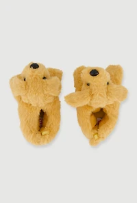 Womens Toddler Girls Faux Fur Puppy Slippers, Beige,