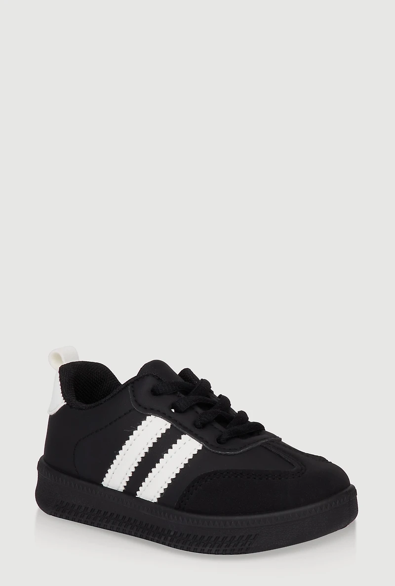 Womens Toddlers Contrast Stripe Lace Up Sneakers, Black, Size 8