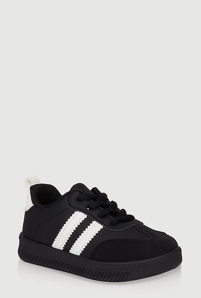 Womens Toddlers Contrast Stripe Lace Up Sneakers, Black, Size 8