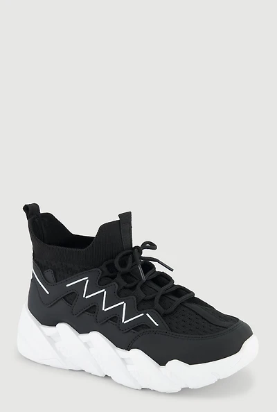 Womens Girls Slip On Chunky Lace Up Sneakers,