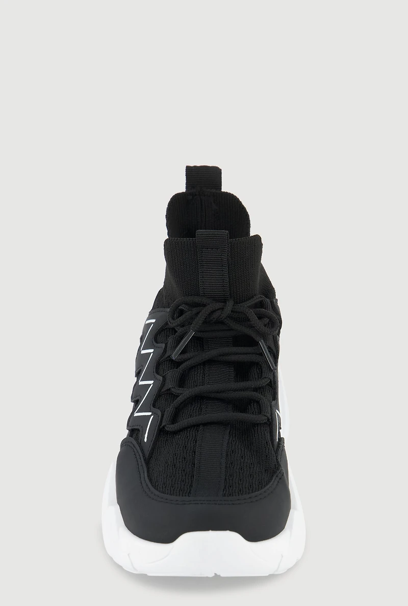Womens Girls Slip On Chunky Lace Up Sneakers,