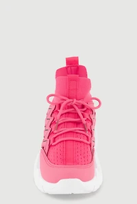 Womens Girls Slip On Chunky Lace Up Sneakers, Pink,