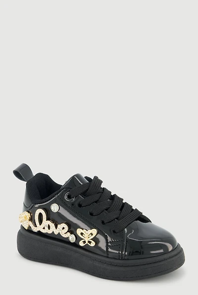 Toddler Girls Rhinestone Love Graphic Metallic Detail Sneakers