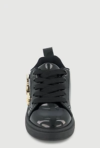 Womens Toddler Girls Rhinestone Love Graphic Metallic Detail Sneakers,