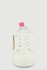Womens Toddler Girls Rhinestone Love Graphic Metallic Detail Sneakers, White, Size 9