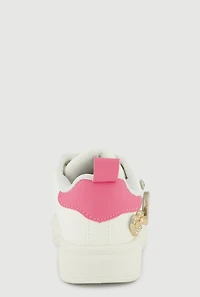 Womens Toddler Girls Rhinestone Love Graphic Metallic Detail Sneakers, White, Size 9