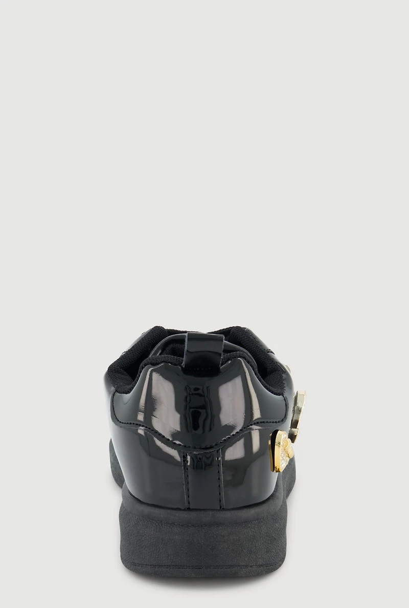 Womens Girls Love Rhinestone Studded Charm Lace Up Sneakers,