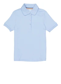 French Toast Girls 4-6x Interlock Short Sleeve Polo Top, Blue, Size 6-6X
