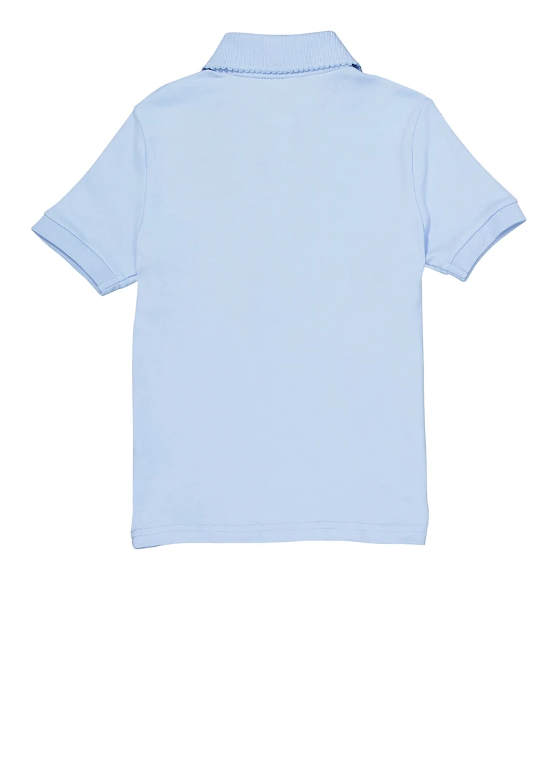 French Toast Girls 4-6x Interlock Short Sleeve Polo Top, Blue, Size 6-6X