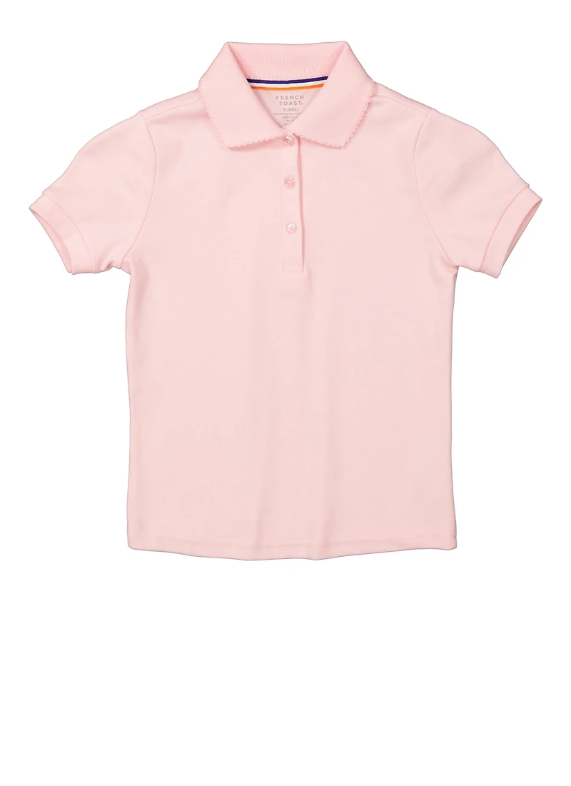 French Toast Girls 4-6x Picot Collar Polo Top, Pink, Size 6-6X