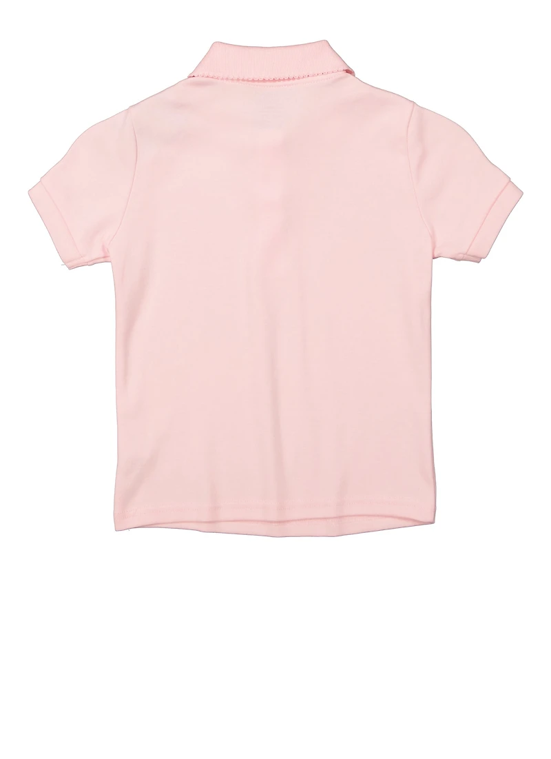 French Toast Girls 4-6x Picot Collar Polo Top, Pink, Size 6-6X