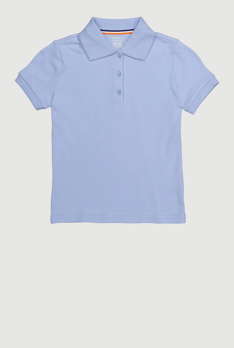 Girls 4-6x Picot Polo Collar Shirt, Blue, Size 4-5