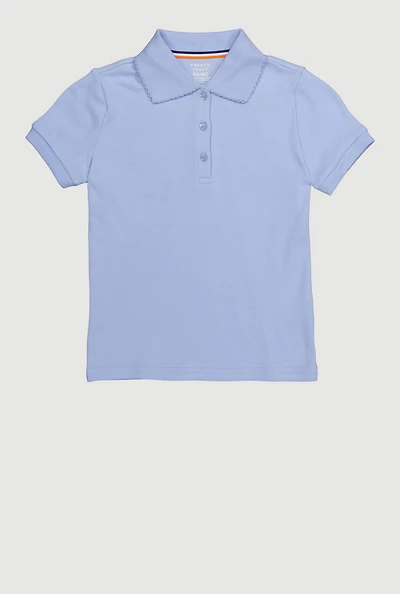 Girls 4-6x Picot Polo Collar Shirt, Blue, Size 4-5