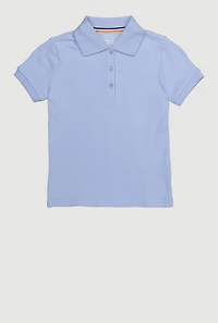 Girls 4-6x Picot Polo Collar Shirt, Blue, Size 4-5
