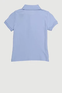 Girls 4-6x Picot Polo Collar Shirt, Blue, Size 6-6X